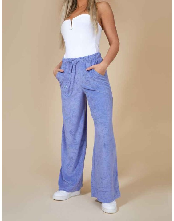 Towelling Wide Leg Joggers Purple