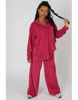 Towelling Wide Leg Joggers Pink