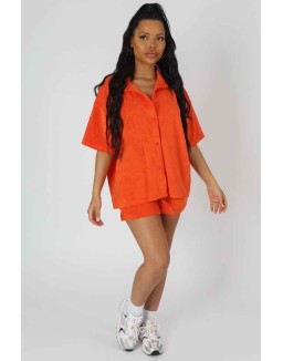 Oversized Short Sleeve Towelling Shirt Orange