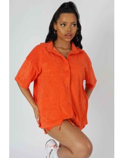 Oversized Short Sleeve Towelling Shirt Orange