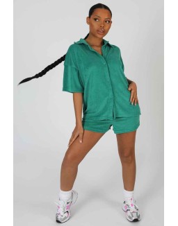 Oversized Short Sleeve Towelling Shirt Green