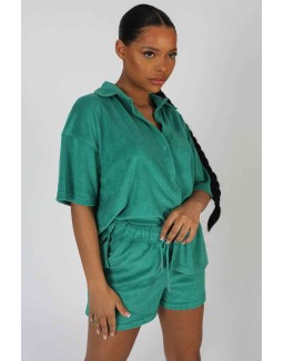 Oversized Short Sleeve Towelling Shirt Green