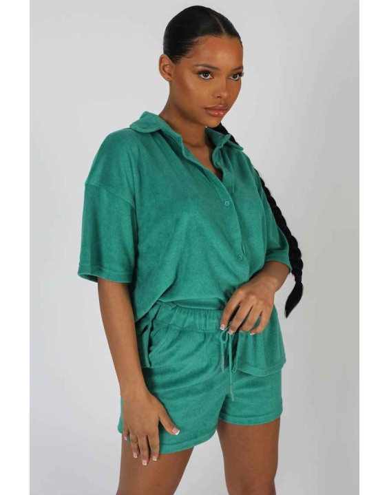 Oversized Short Sleeve Towelling Shirt Green