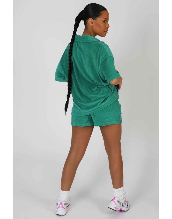 Oversized Short Sleeve Towelling Shirt Green