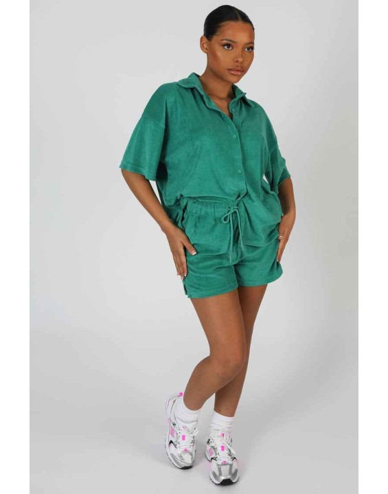 Oversized Short Sleeve Towelling Shirt Green