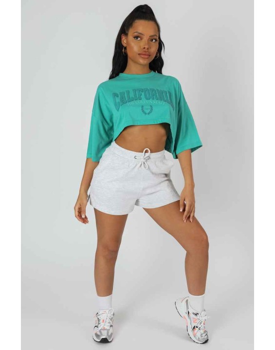 California Super Crop T-Shirt Turquoise