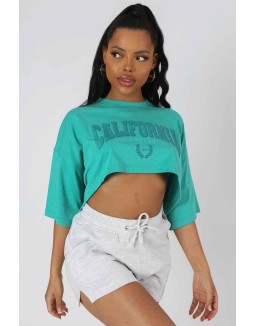 California Super Crop T-Shirt Turquoise
