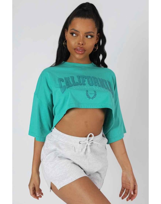 California Super Crop T-Shirt Turquoise