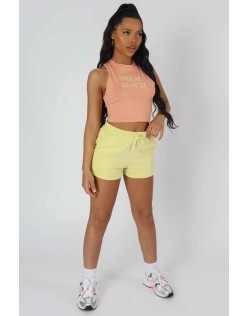 Palm Beach Embroidered Racer Crop Top Peach