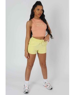Palm Beach Embroidered Racer Crop Top Peach