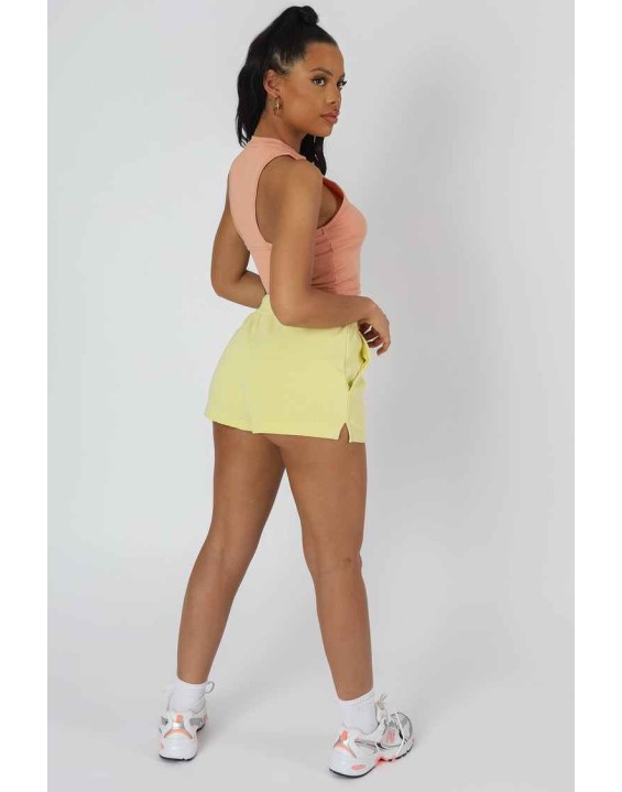 Palm Beach Embroidered Racer Crop Top Peach