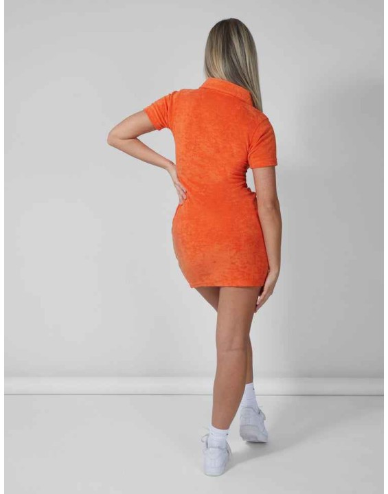 Towelling Ruched Front Dress Orange