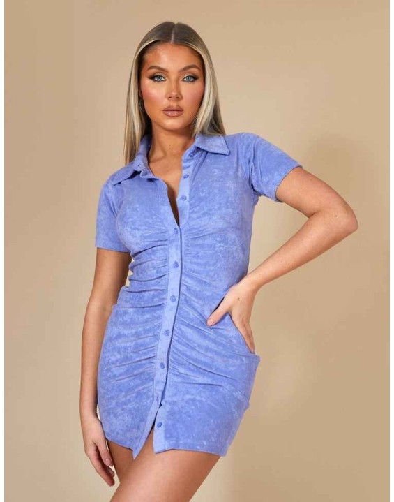 Towelling Ruched Front Dress Purple