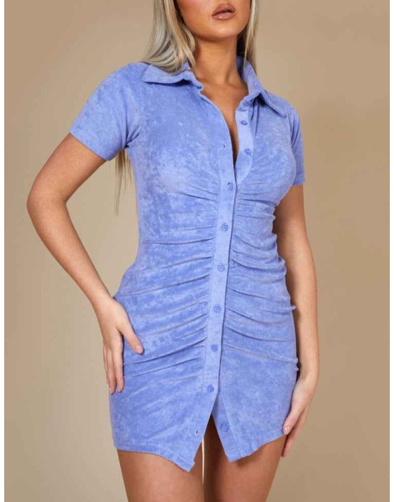 Towelling Ruched Front Dress Purple