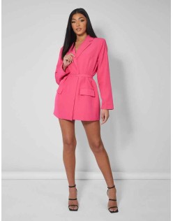 Wrap Belt Blazer Dress Pink