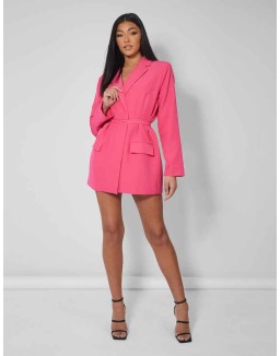 Wrap Belt Blazer Dress Pink