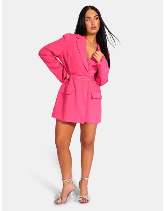 Wrap Belt Blazer Dress Pink