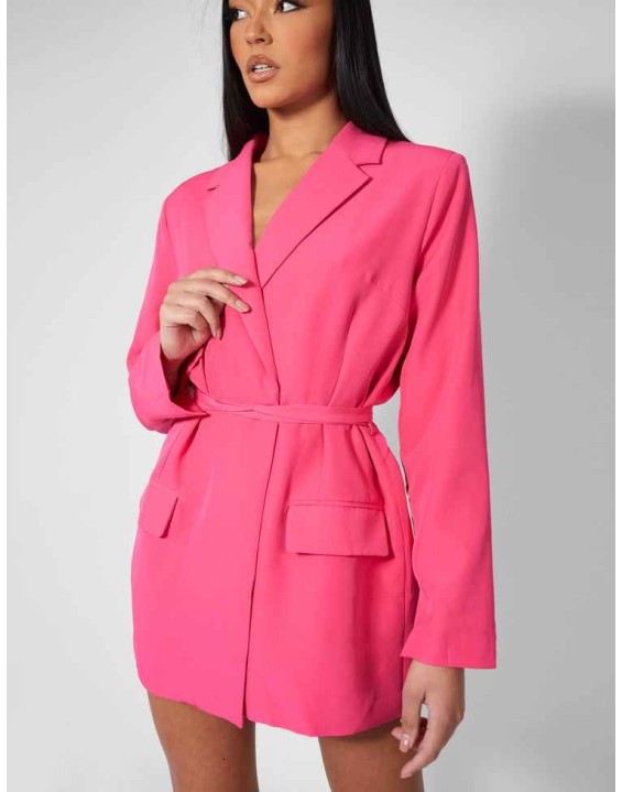Wrap Belt Blazer Dress Pink