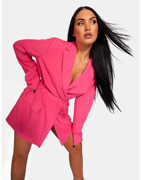 Wrap Belt Blazer Dress Pink