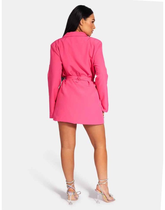 Wrap Belt Blazer Dress Pink