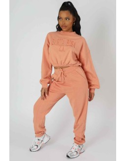 Santa Rosa Gathered Hem Cropped Sweatshirt Peach