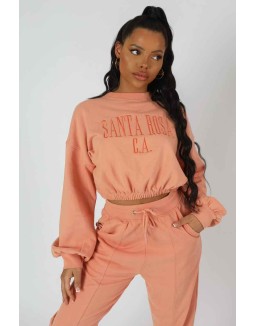 Santa Rosa Gathered Hem Cropped Sweatshirt Peach