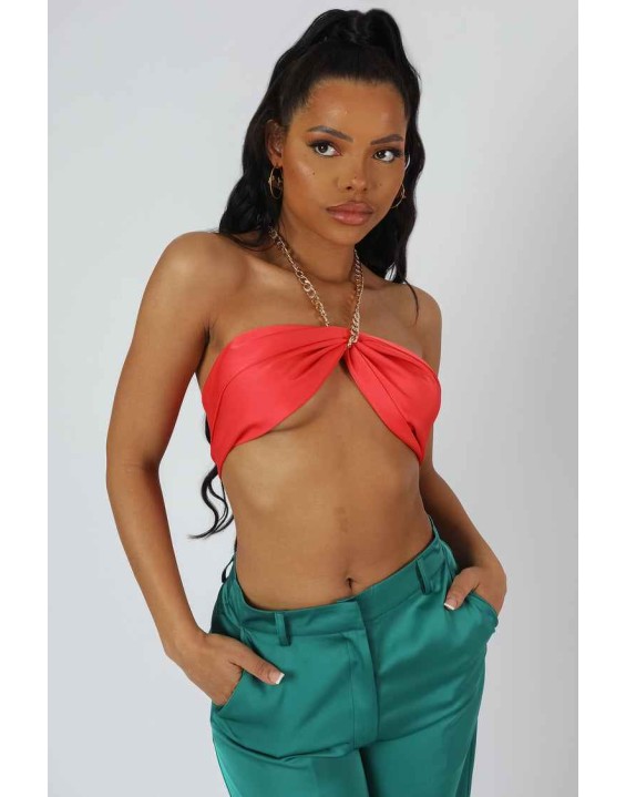 Wide Leg Split Hem Satin Tailored Trousers Green