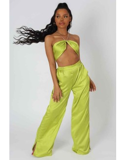 Satin Chain Halterneck Top Lime