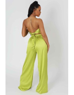 Satin Chain Halterneck Top Lime