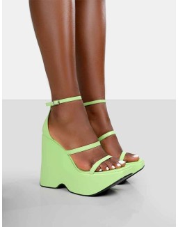 Duke Lime Strappy Square Toe Platform Wedge High Heels