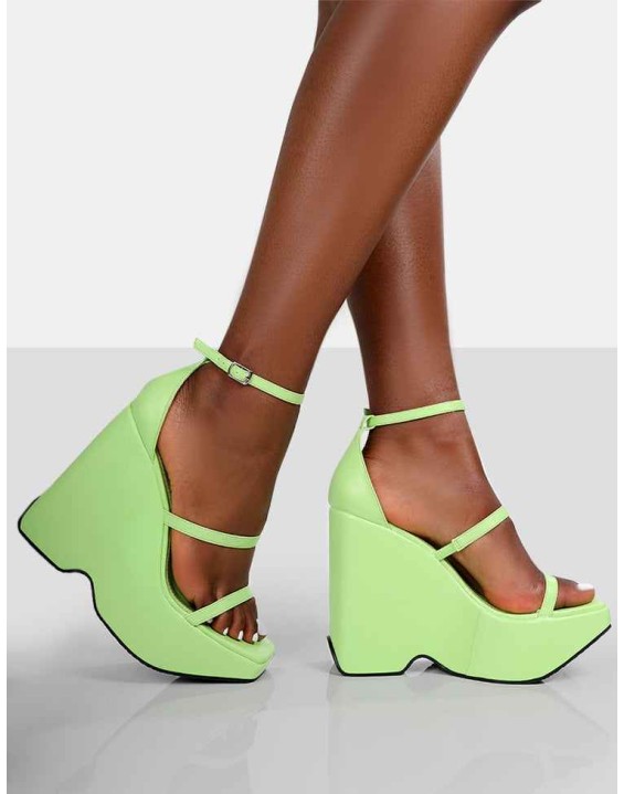 Duke Lime Strappy Square Toe Platform Wedge High Heels