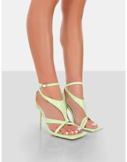 Harness Lime Croc Strappy Square Toe Stiletto Heels