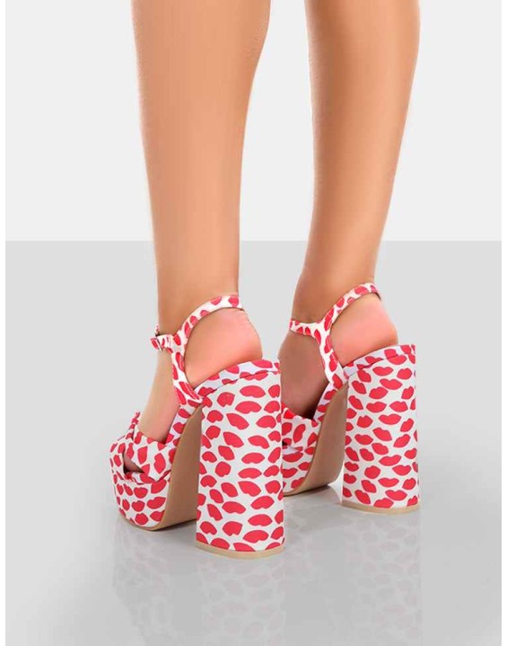 Kiss Multi lip Print Platform Sandal High Heels