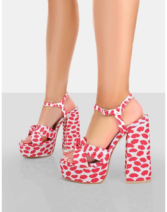 Kiss Multi lip Print Platform Sandal High Heels