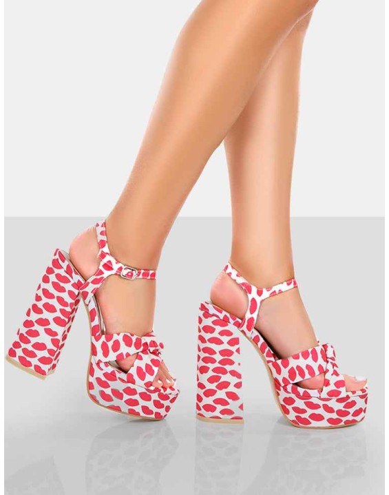 Kiss Multi lip Print Platform Sandal High Heels