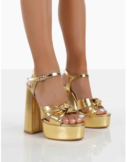 Kiss Gold Pu Platform Sandal High Heels