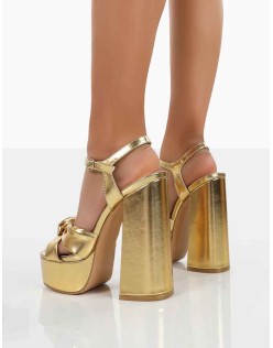 Kiss Gold Pu Platform Sandal High Heels