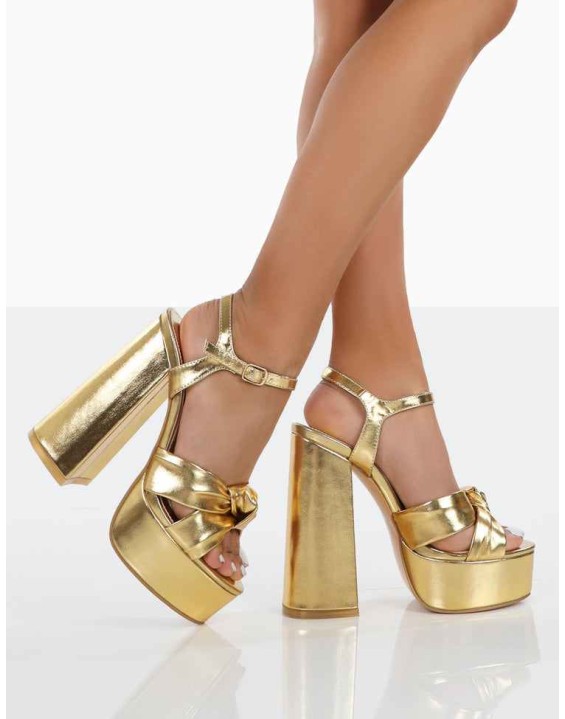 Kiss Gold Pu Platform Sandal High Heels