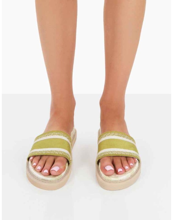 Toile Sage Green Embroidered Print Slide Sandals
