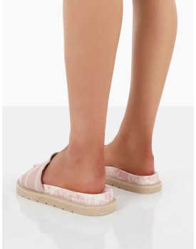Toile Baby Pink Embroidered Print Slide Sandals