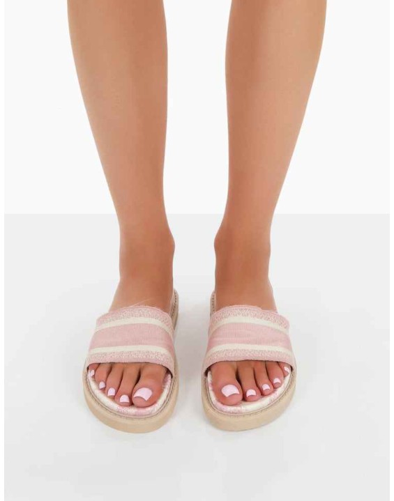 Toile Baby Pink Embroidered Print Slide Sandals