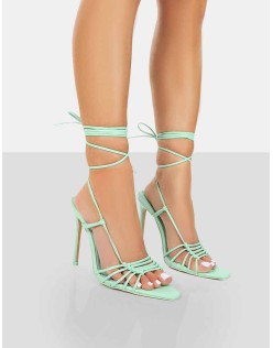 Valencia Wide Fit Mint Pu Strappy Lace Up Pointed Toe Stiletto Heels