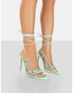 Valencia Mint Pu Strappy Lace Up Pointed Toe Stiletto Heels