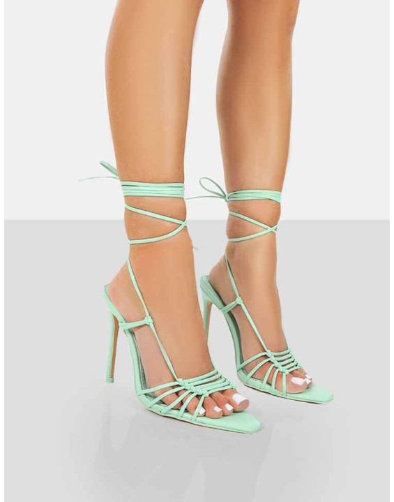 Valencia Mint Pu Strappy Lace Up Pointed Toe Stiletto Heels