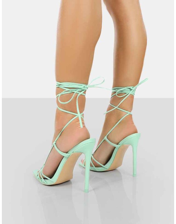 Valencia Mint Pu Strappy Lace Up Pointed Toe Stiletto Heels