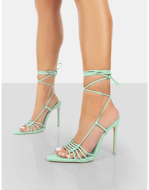 Valencia Mint Pu Strappy Lace Up Pointed Toe Stiletto Heels