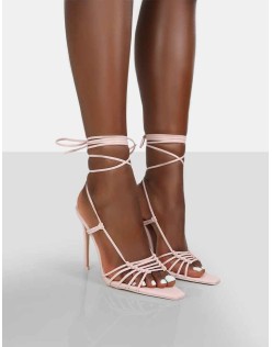 Valencia Wide Fit Pink Pu Strappy Lace Up Pointed Toe Stiletto Heels