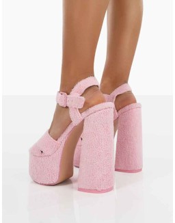 Content Pink Towelling Chunky Platform Sandal High Heels