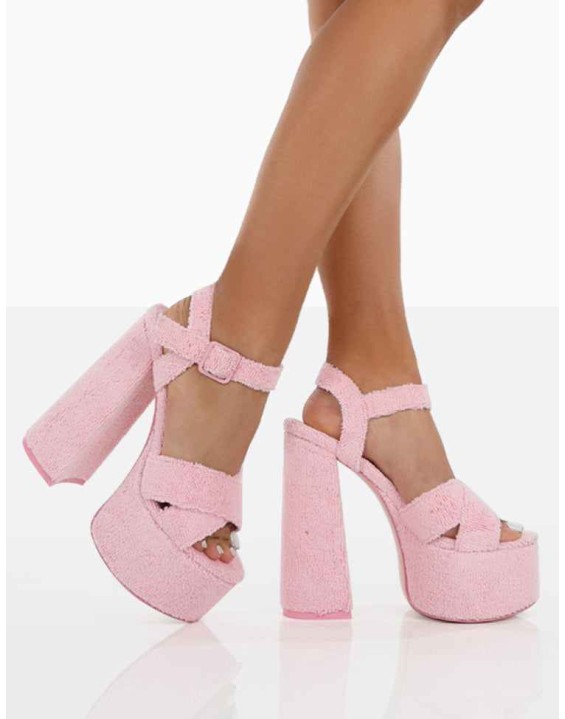 Content Pink Towelling Chunky Platform Sandal High Heels