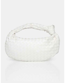 The Blame White Woven PU Knot Detail Mini Grab Bag